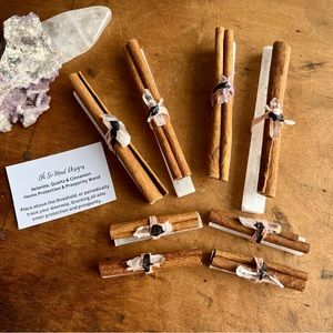 Selenite, Cinnamon & Quartz Home Prosperity & Protection Wand Large wands